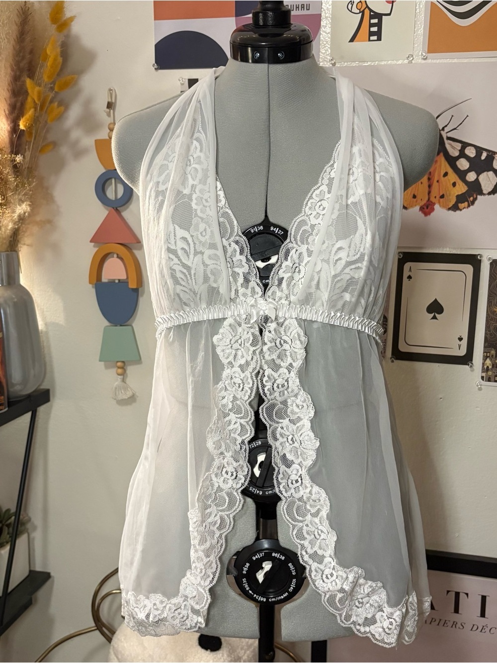 Frederick's of Hollywood White Lace Halter Chemise